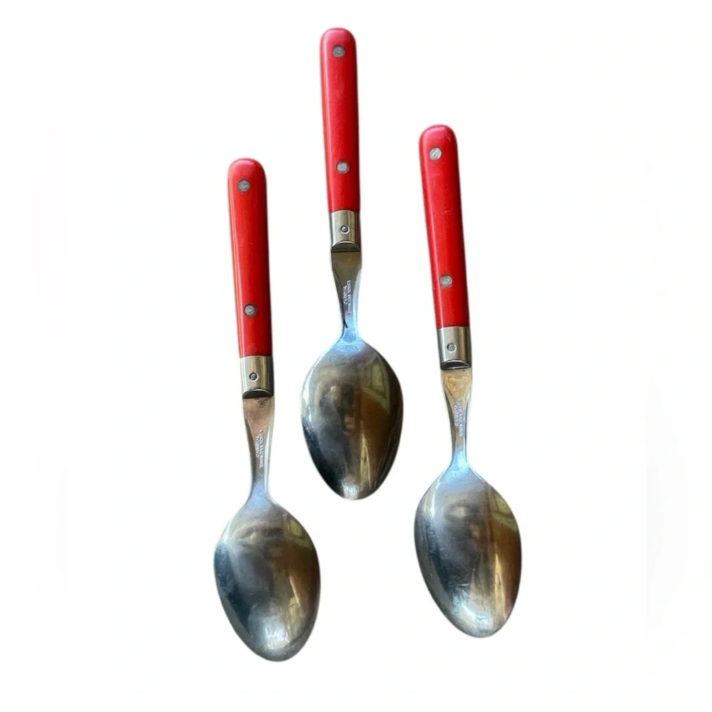 12 Vintage Wesley Carnival Flatware Set Stainless Steel Knives Forks Spoons Red
